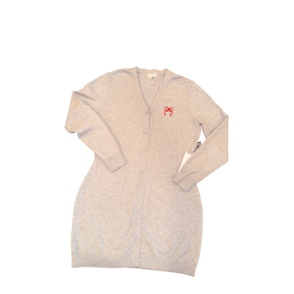 J For‎ Justify Gray Embroidered Bow Button Front Soft Sweater Dress Sz L New